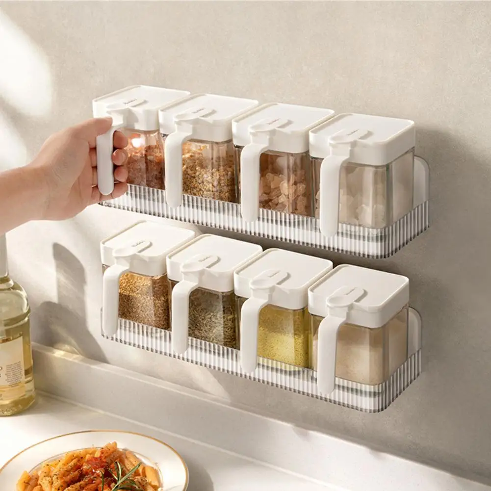 1pc Punch-free Iron Kitchen Spice Bottle Storage Rack, Cabinet