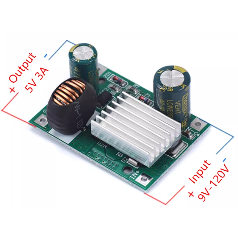 3A 스텝다운 모듈 전원 공급 장치 DC-DC 컨버터 9V-120V에서 5V 12V로 변환하는 비절연형 벅 컨버터(전자기기용)