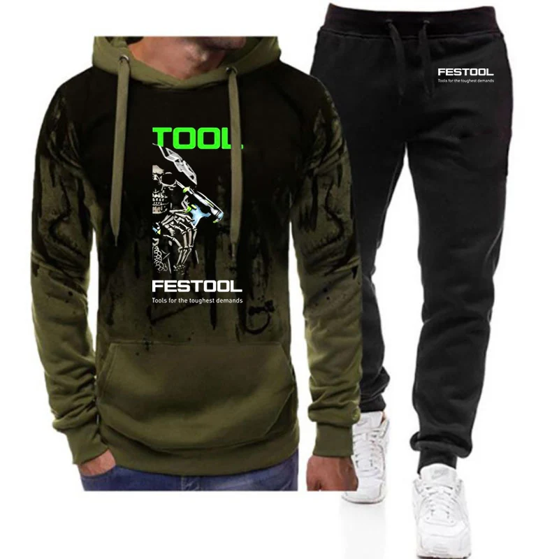 Festool 2023 Men New Spring and Autumn Gradient Color Fashion Hooded Comfortable Trousers Sports Suit Clothe