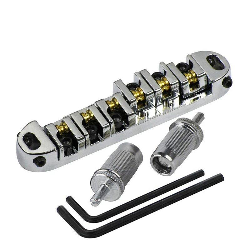 

3X Chrome Metal Plated Roller Saddle Tune-O-Matic Bridge For Les Paul Style Electric Guitar Replacement