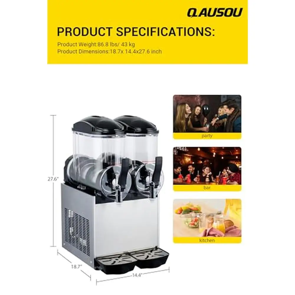 Commercial Stainless Steel Slushie Machine 30L x 2 Tanks Frozen Drink Maker Low Noise Operation Easy Clean Consistent Texture 5