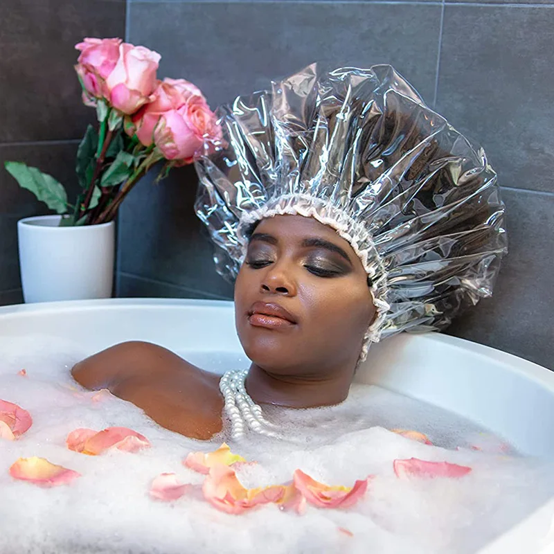 Oversized Large Transparent Shower Cap Reusable Waterproof Oil Baking Bathing Hat for Women Men Thick Long Braids Hair 4
