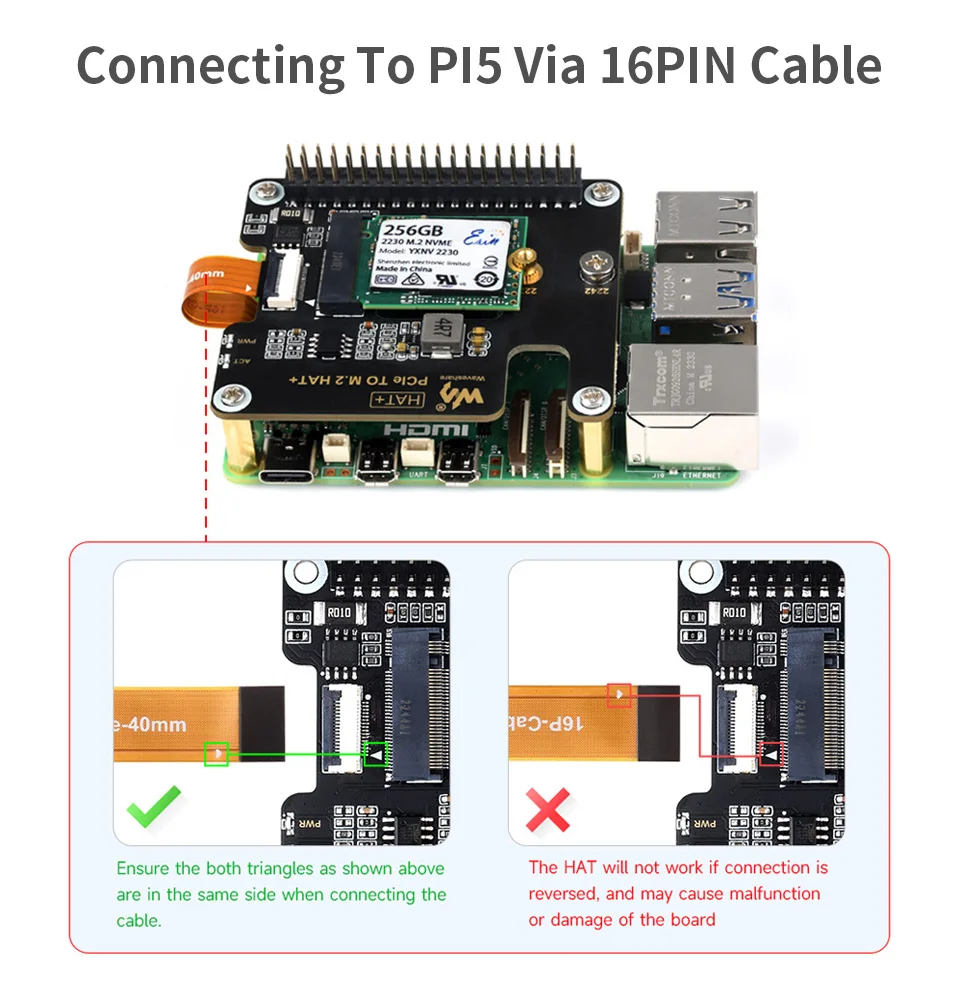 Raspberry pi Placa de Expansão de Alta Velocidade Pcie para M.2 Hat Nvme Cabo 16p Gpio Suporte Header Cooler Ativo para Rpi Pi5 - Imagem 2
