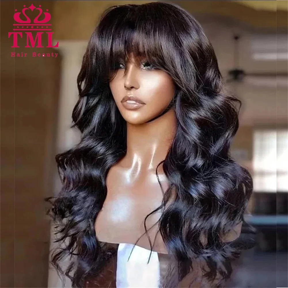 Body Wave Wig With Bang Human Hair Wig For Women 18-32 Inches Machine Made Brazilian Hair Body Wave With Bangs