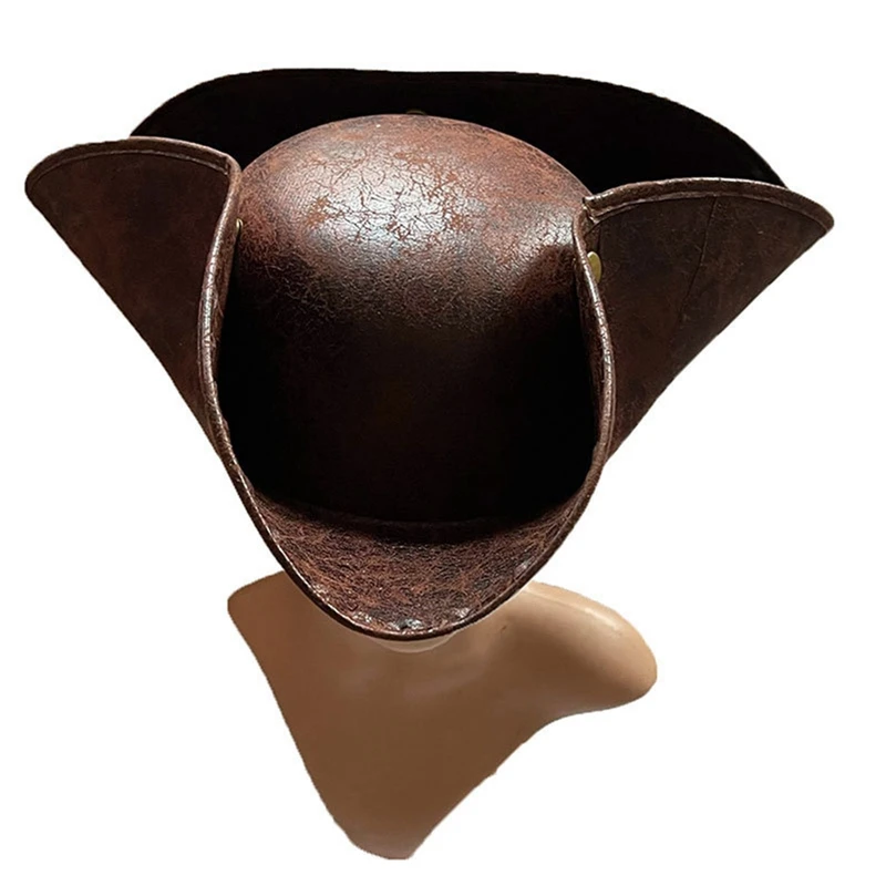Brown Distressed Tricorn Hat Masquerade Party Men Women Faux Leather Pirate Costume Accessories Hats Cosplay Hats