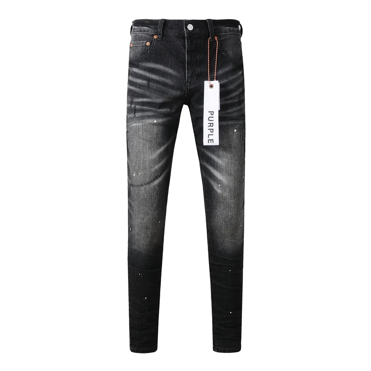 

Purple Brand Men's High Street Slim Fit Black Hip Hop Splash-ink Denim Jeans Long Pants Streetwear