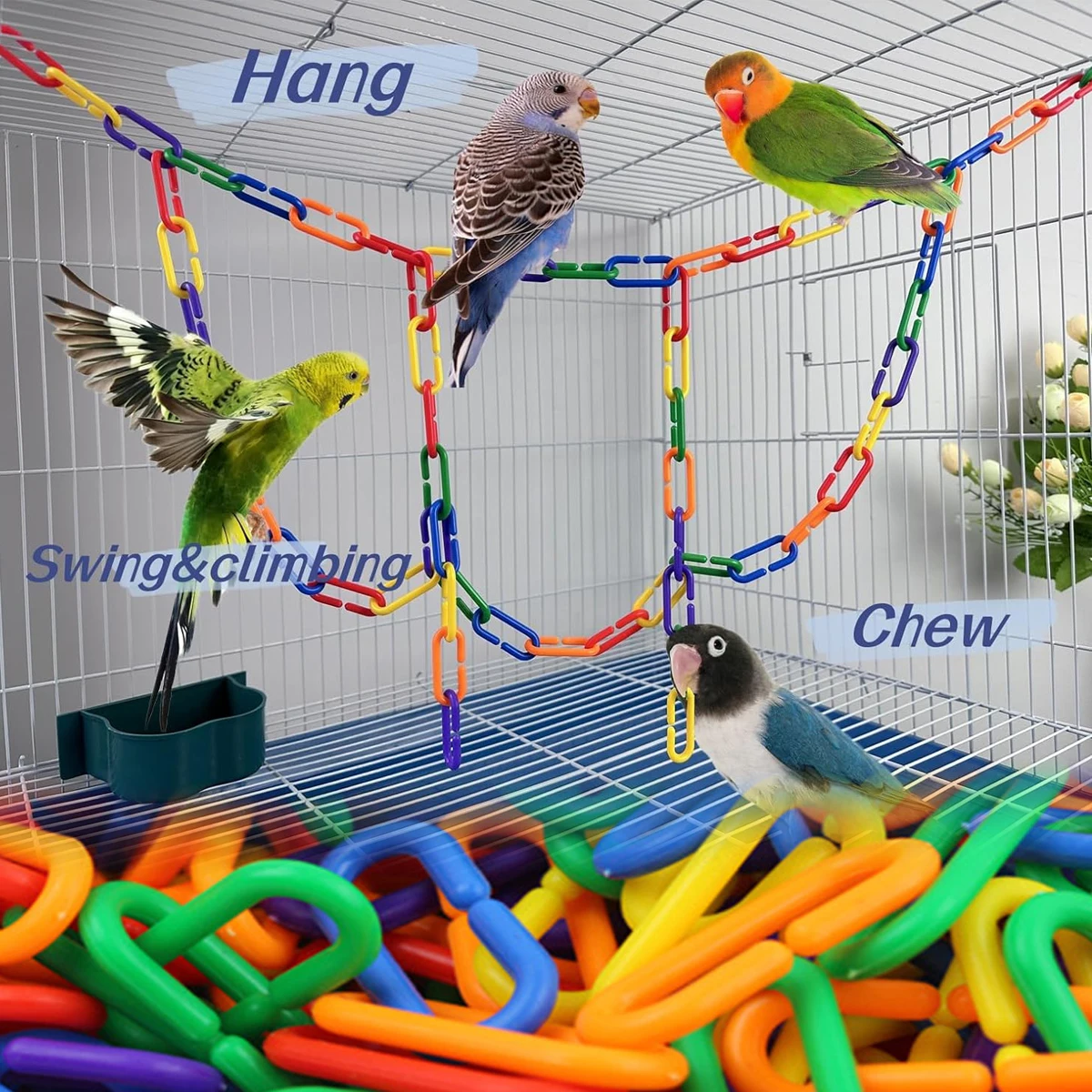 100pcs/Set Parrot Chewing Plastic Toys Rainbow C-Clips Chains Hooks Plastic Chain Rat Parrot Bird Cage Swing Climbing Cage Toys