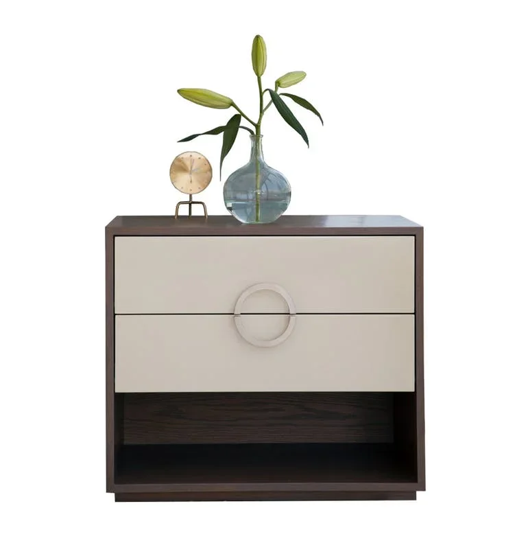 Wooden veneer two drawers bedside table cabinet