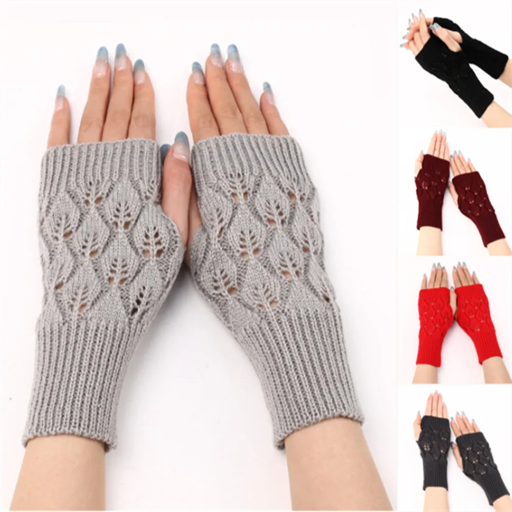 

HongBiTu Woman Ladies Fingerless Gloves Winter Warm Soft Knitted Mittens ST036