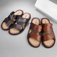 Sandales en cuir pour hommes, chaussures de plage, tendance, pantoufles décontractées, antidérapantes, à bout ouvert, été 4