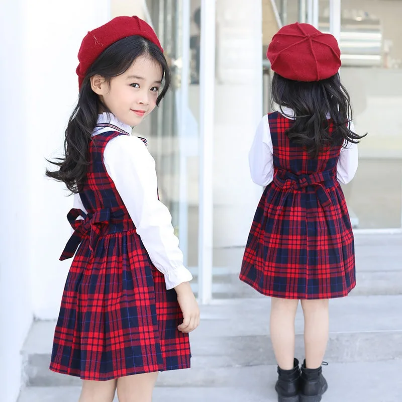 فستان قميص TikTok الفيروسية للربيع والخريف للفتيات - فستان أنيق للأطفال الكبار والمتوسط لعمر 4-12 سنة