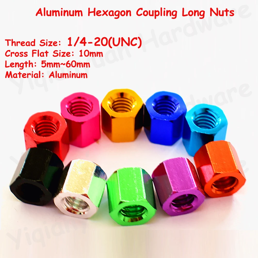 

2Pcs~5Pcs 1/4-20 UNC Aluminum Alloy Colorful Hexagon Coupling Nuts Joint Column Nuts Hand Tighten Nuts Long Standoff Spacer