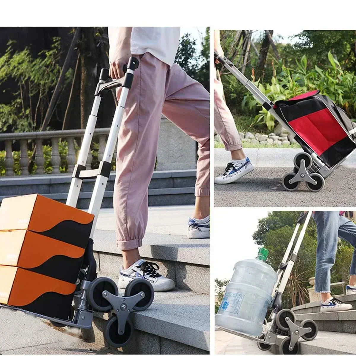 For Upstairs Cargo 330lbs Stair Climbing Cart All Terrain Stair Climbing Hand Truck with Bungee Cord Portable Folding Trolley