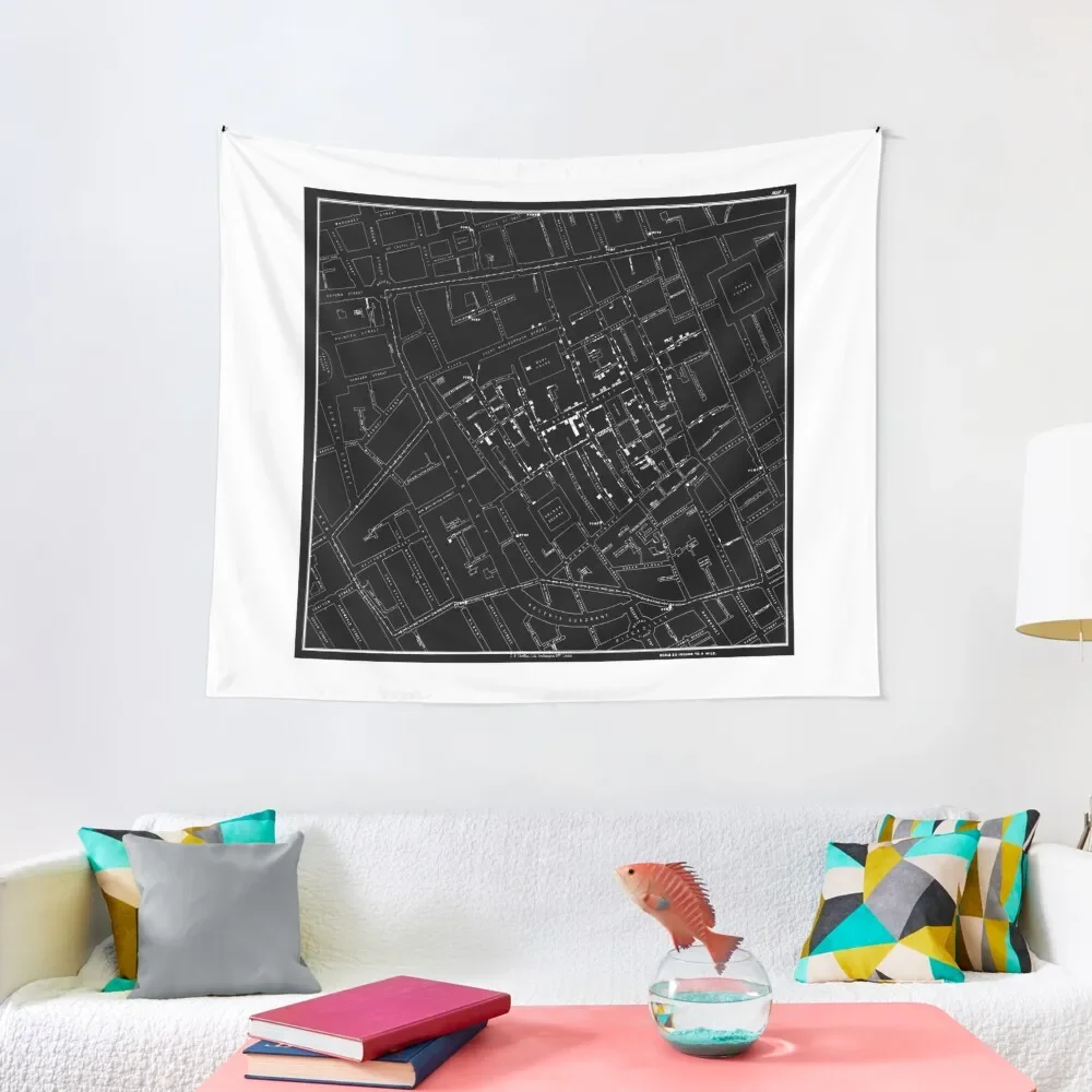 

John Snow's Cholera Map (white-on-black) Tapestry Wall Art Tapete For The Wall Decorative Paintings Anime Decor Tapestry