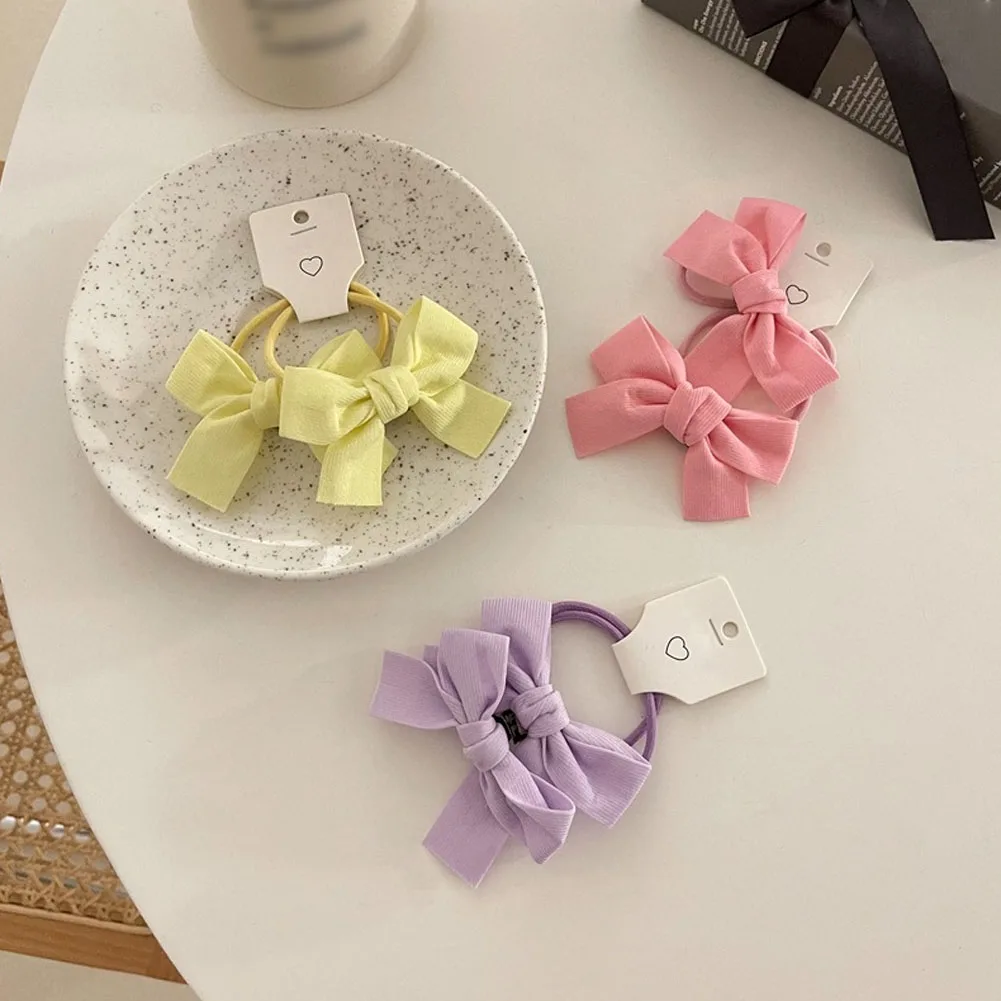 2pc Small Ribbon Bows With Elastic Hair Bands For Kids Girls Ponytail