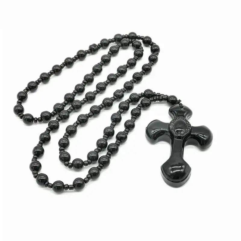 

Новинка, модное обсидиановое ожерелье с крестом для мужчин и женщин, женское колье, ювелирное изделие в подарок