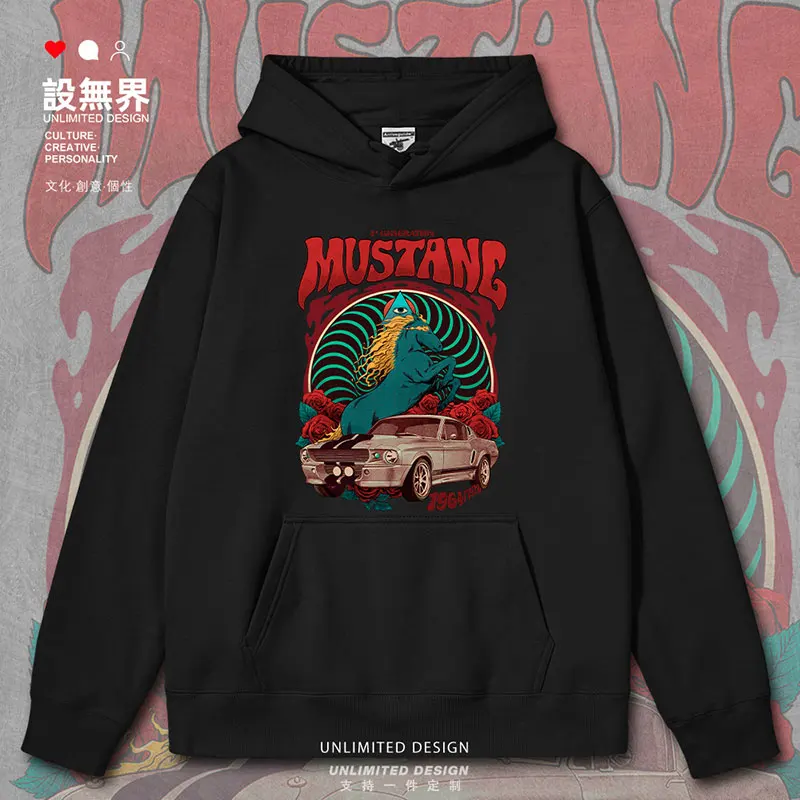 

Mustang sports car rose American street retro customization mens hoodies streetwear hoodie sporting new autumn winter clothes