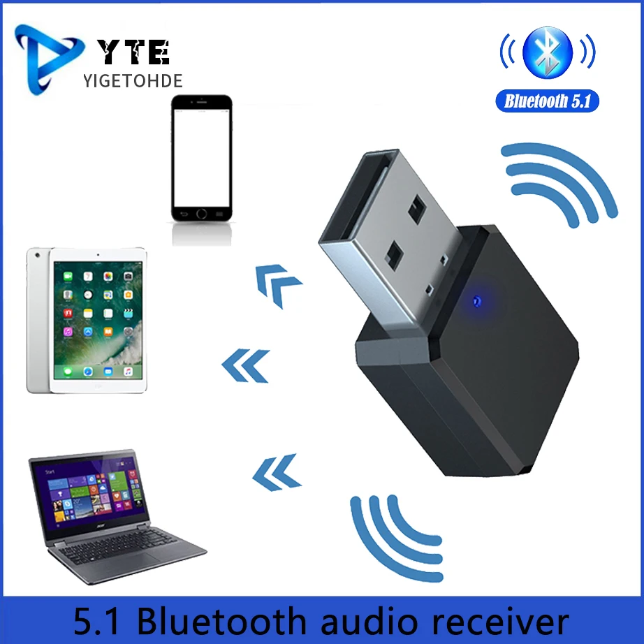 YIGETOHDE Bluetooth Adapter USB Bluetooth 5.1 Receiver 3.5mm AUX Jack for PC Car Music AUX Stereo Audio Adapter TV Headphones
