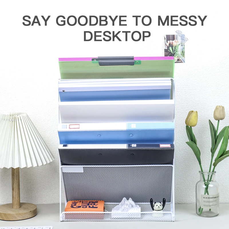 Wall file Organizer, File Rack Wall mounted mail organizer Magazine paper rack sorter for home office organization 2
