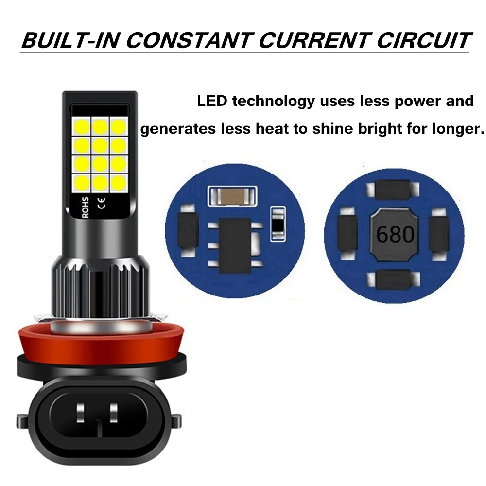 2Pcs Car LED Bulb H11 H8 9006 HB4 881 H27 Front Fog Lamp Anti Fog 6000K White 3000K Yellow