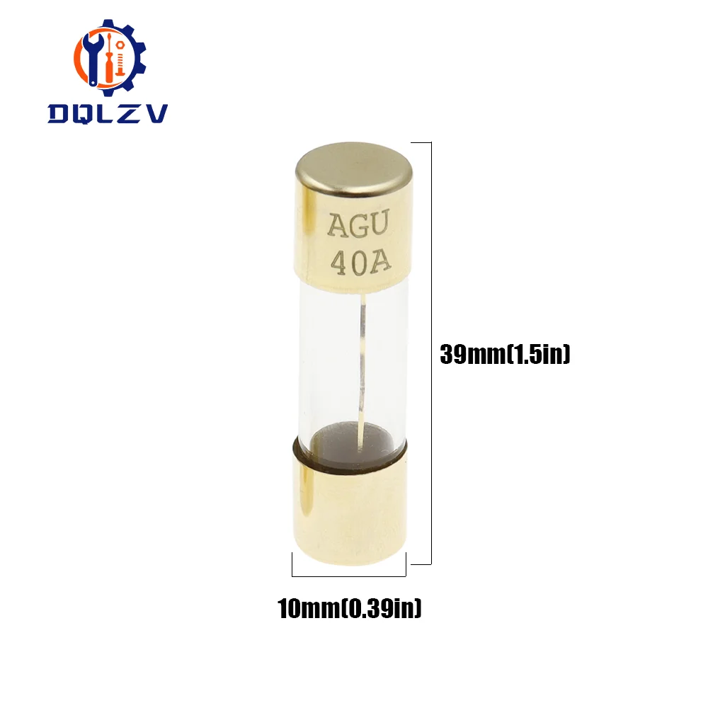 Car Fuse Gold Plated Glass AGU Fuses 5Pcs Pack 10A 15A 20A 25A 30A 40A 50A 60A 70A 80A 100A for Car Audio Amp