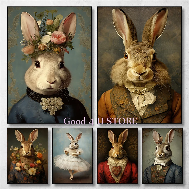 Vintage-Floral-Noble-Rabbit-Hare-Bunny-Portrait-Renaissance-Animals ...