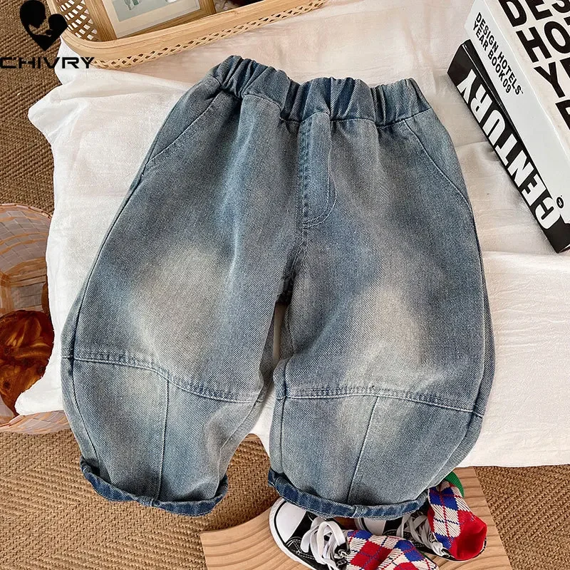 

New 2024 Vintage Kids Solid Straight Jeans Boys Classic Denim Long Trousers Pants Children Casual Jeans Spring Autumn Clothing