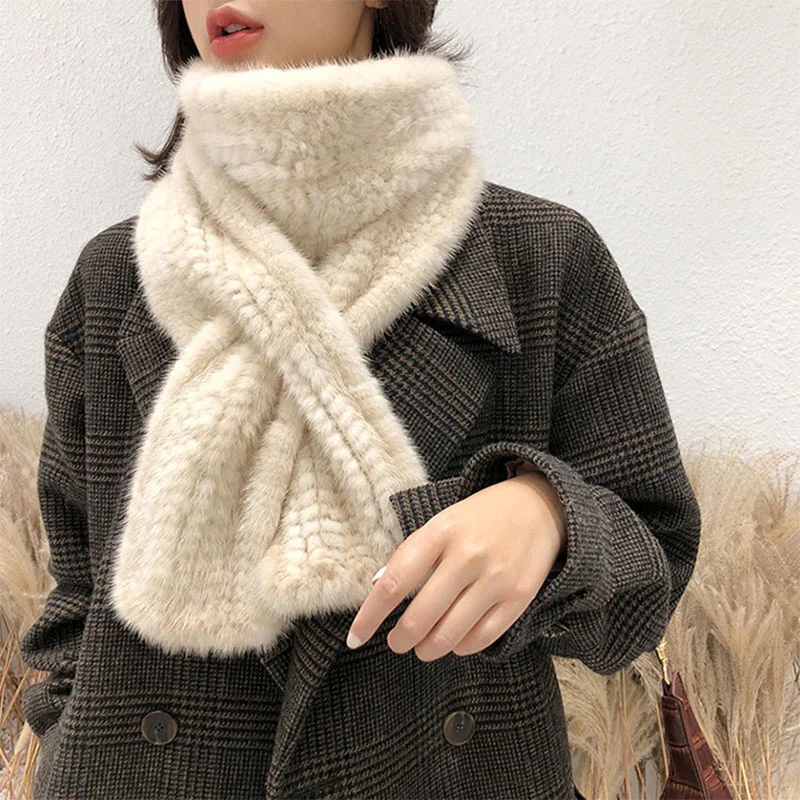 New Winter Mink Wool Woven Long Scarf Korean Edition Fashion Solid Color Thickened Outdoor Warmth Women's High End Shawl