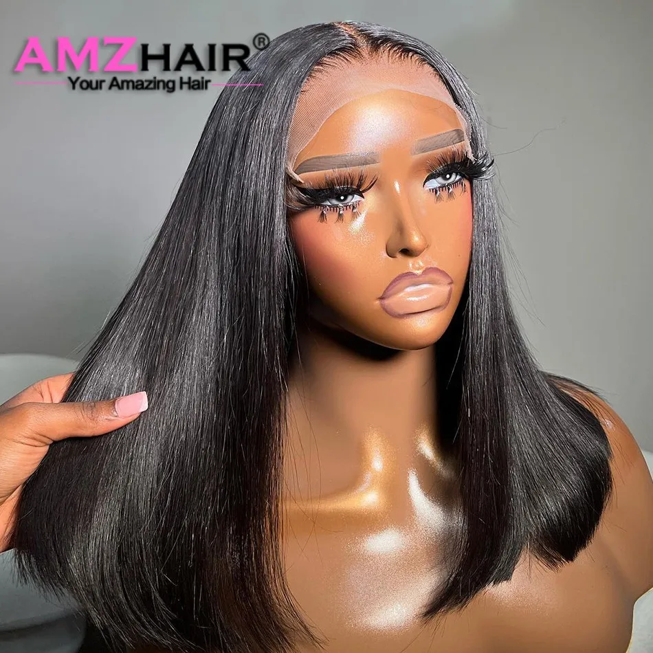 LaceWigShortBobWigPrePluckedBoneStraightHumanHairWigsFor