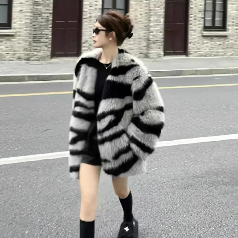 Fashion Zebra Fur Retro Mao Mao Coat Women 2024 New Young Niche Loose High-grade Casual Warm Imitation Leather Grass Coat  Tide.