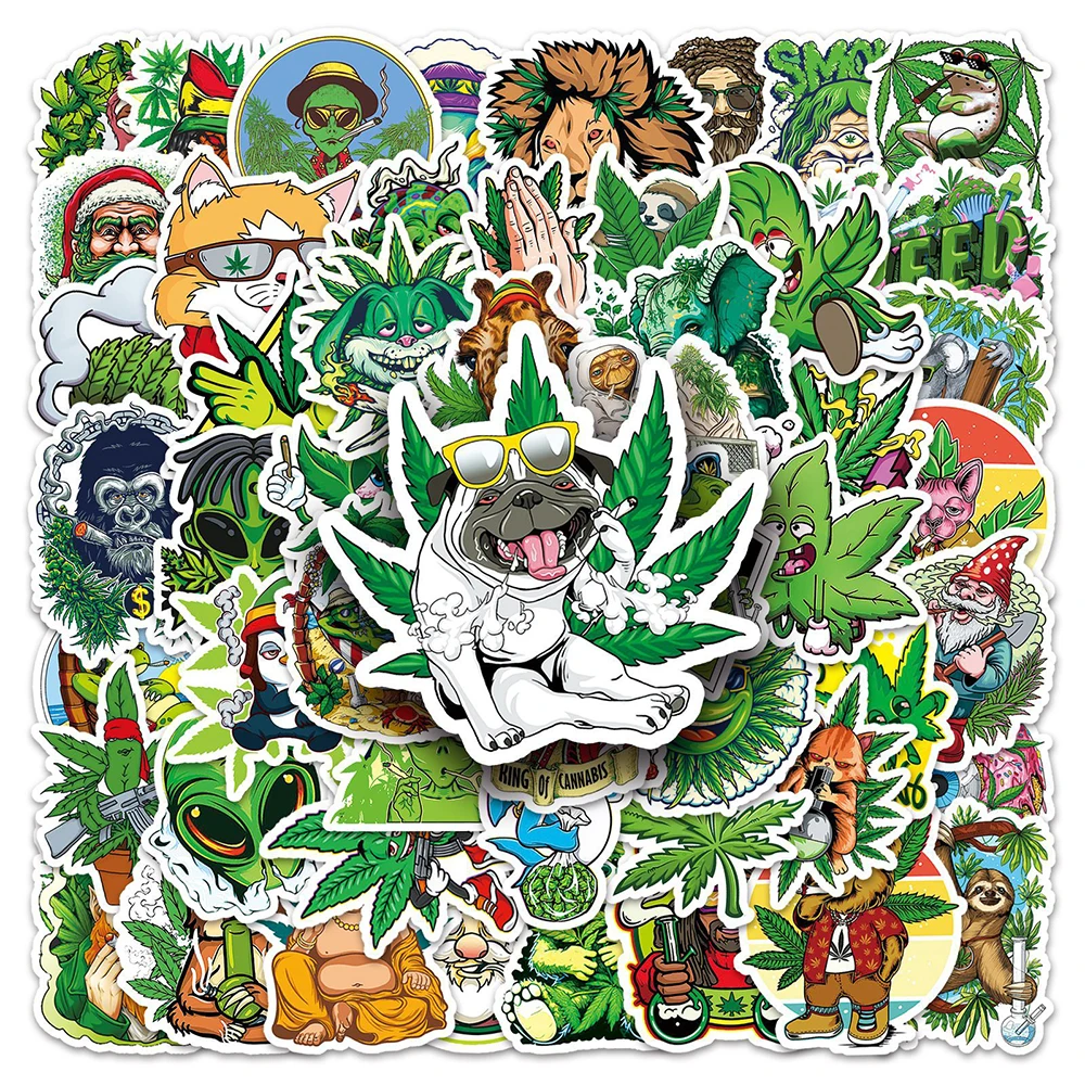Decorative Stickers 10/30/50/100PCS Funny Characters Leaves Weed Smoking Stickers Graffiti DIY Skateboard Fridge Guitar Motorcycle Cool Sticker Toys cartoon stickers graffiti stickers colorful stickers decorative stickers