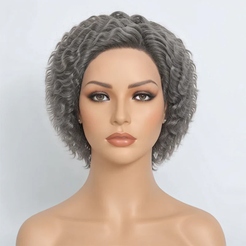 Luvin Bob Wigs 13x4 Frontal Lace Salt And Pepper Short Kinky Curly Wig Human Hair Wigs 250 Density For Black Women