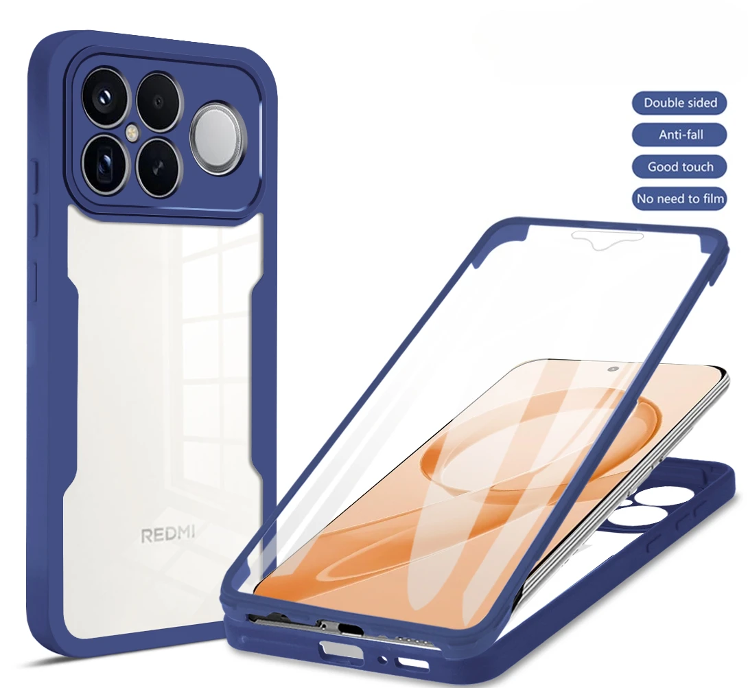 360° Full Coverage Transparent Acrylic Back Case with Shockproof Soft Frame Cover
