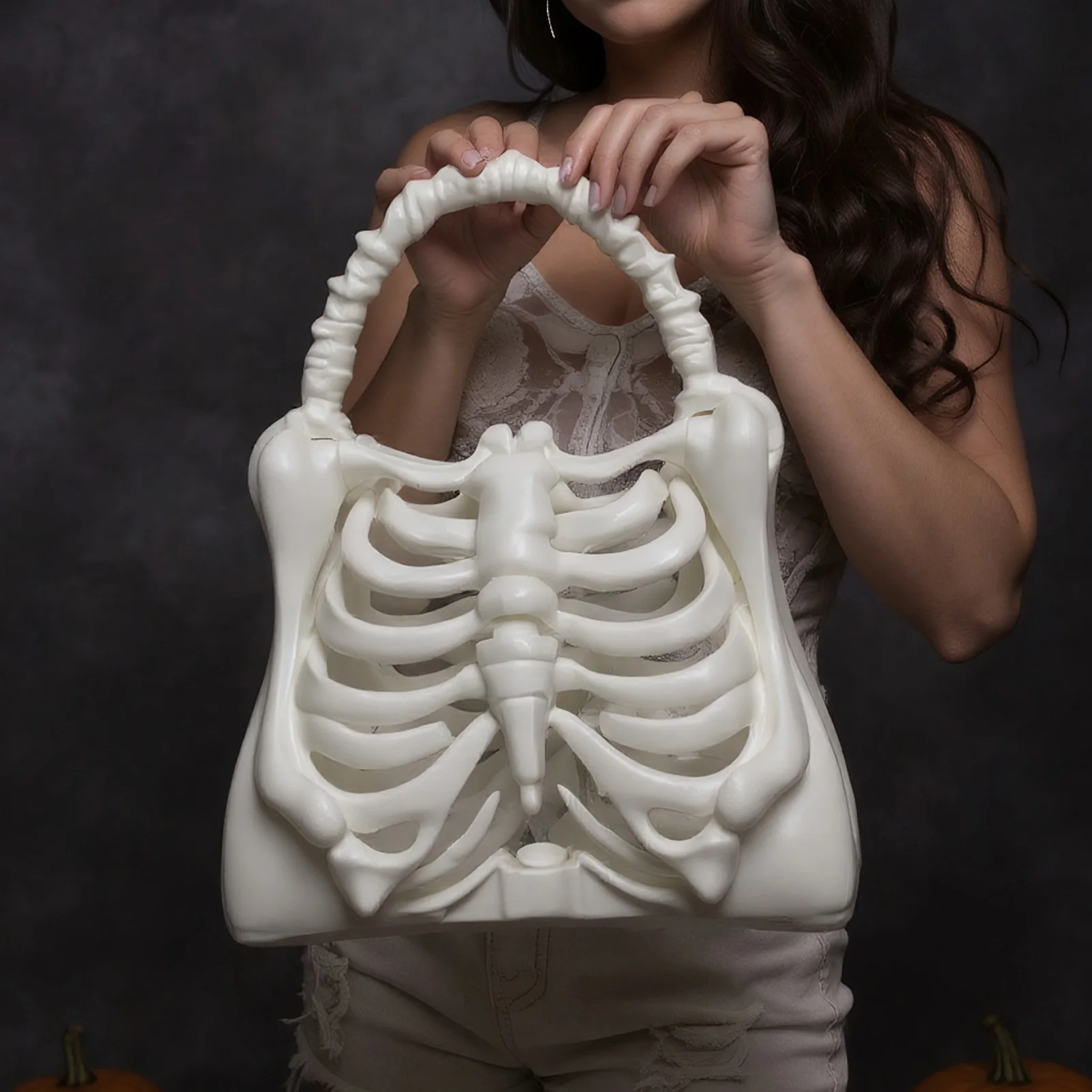 Halloween 3D Printed Skeleton Handbag Gothic Rib Shape Purse Unique Horror Clutch Bag Women Costume Party Top-Handle Bags