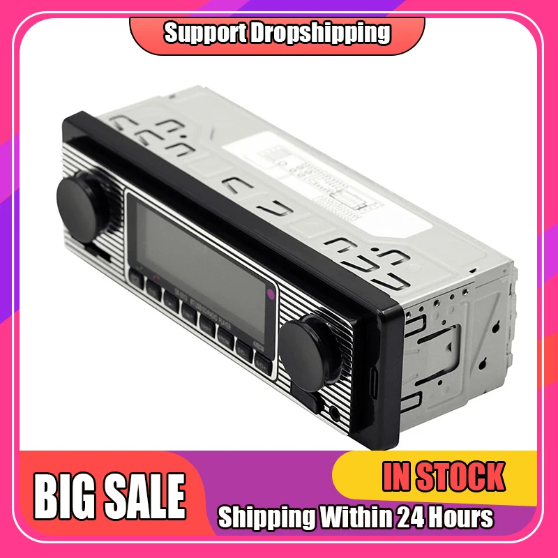 Bluetooth Car Radio Vintage Dual Knob Mp3 Player Fm Tuner Stereo Usb