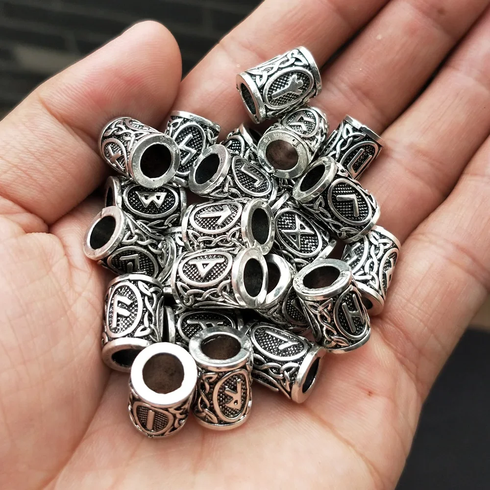 24pcs Metal Tubes Hair Braid Beard Dreadlock Beads Viking Rune Bead Spacer Knife Beads Rings Clips Styling Tools Pendant Braider 4