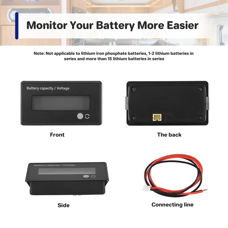 Battery Meter Battery Capacity Voltage Monitor, DC 12/24/36/48/60/72/84V Battery Capacity Voltage Gauge Indicator 4