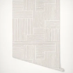 Warm Neutral Paint Brushed Labyrinth Wallpaper, Minimalistic Abstract Boho Beige & White Removable Wall Paper