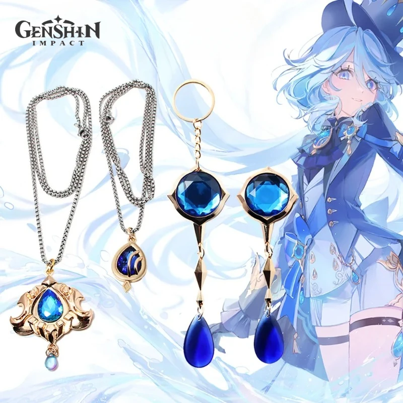 

Game Genshin Impact Furina Anime Badge Keychain Necklace Cos Peripheral Focalors Cartoon Pendant Fashion Christmas Birthday Gift