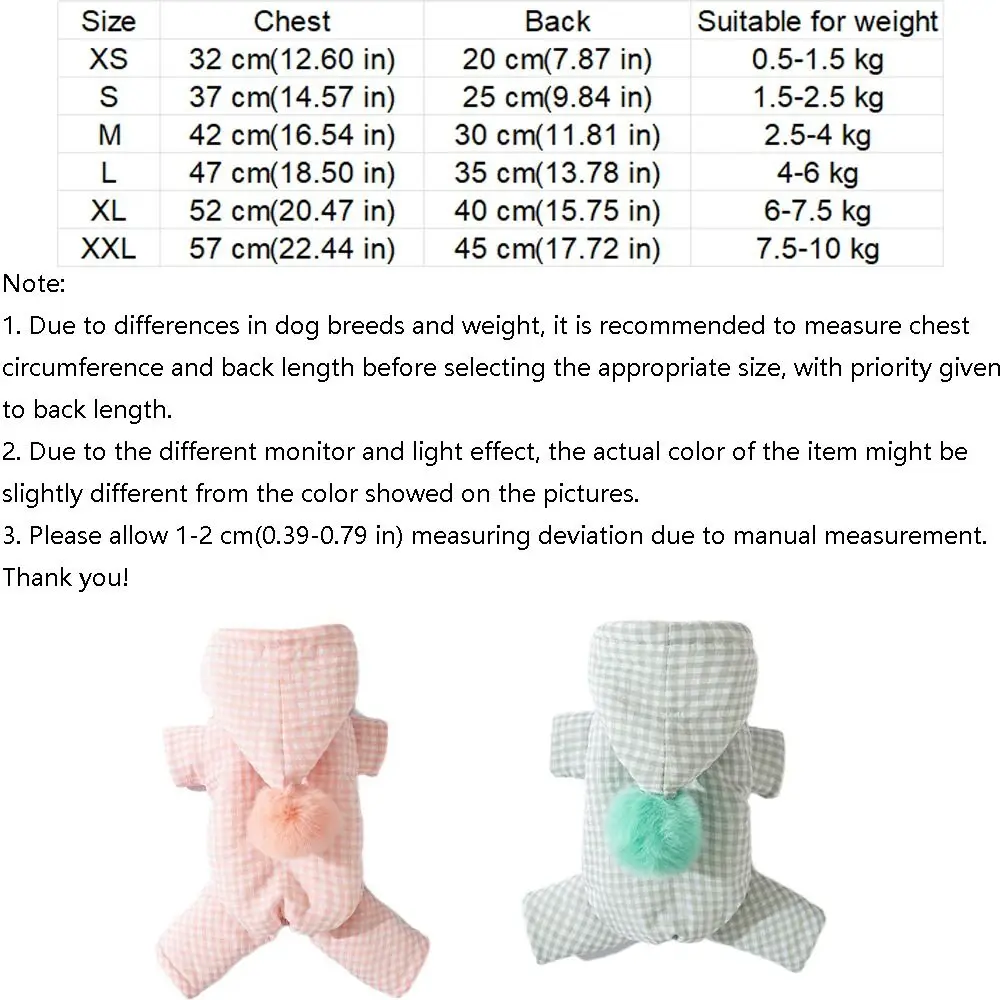 격자무늬 디자인 겨울용 따뜻한 강아지 옷 두꺼운 편안한 강아지 점프수트 플러시 볼이 달린 네발 강아지 면 재킷 강아지 의류