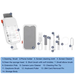 Enhanced 14 - in - 1 Portable Electronic Cleaning Kit with Screen Bracket Design (WHITE)