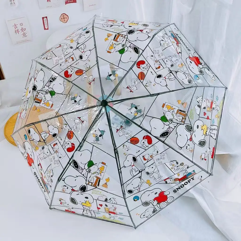 Transparent Snoopy Umbrella Men's Three-fold Umbrella Full Automatic Internet Celebrity Straight Handle Umbrella Cute Folding Ch 4