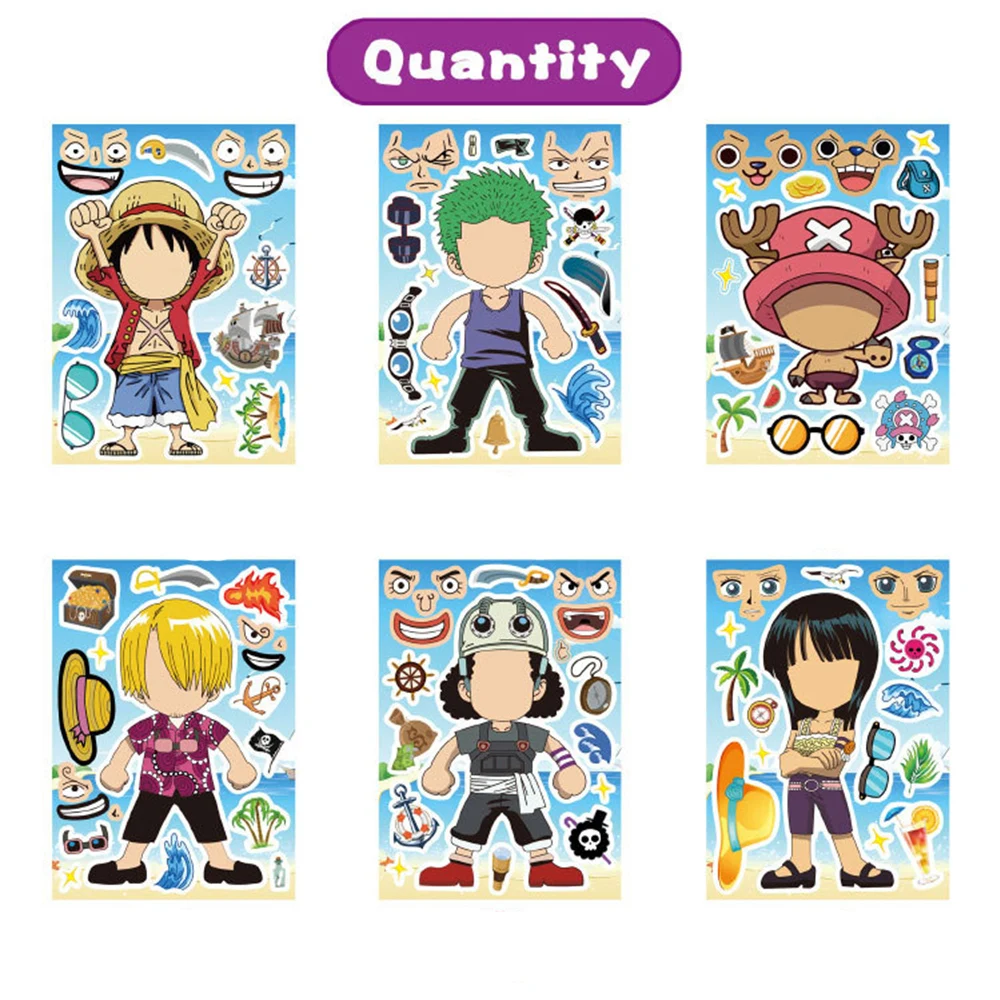 6/12sheets Make a Face Luffy ONE PIECE Stickers Anime Chopper Posters Sticker Skateboard Bike Laptop Snowboard Decal Kids Toys