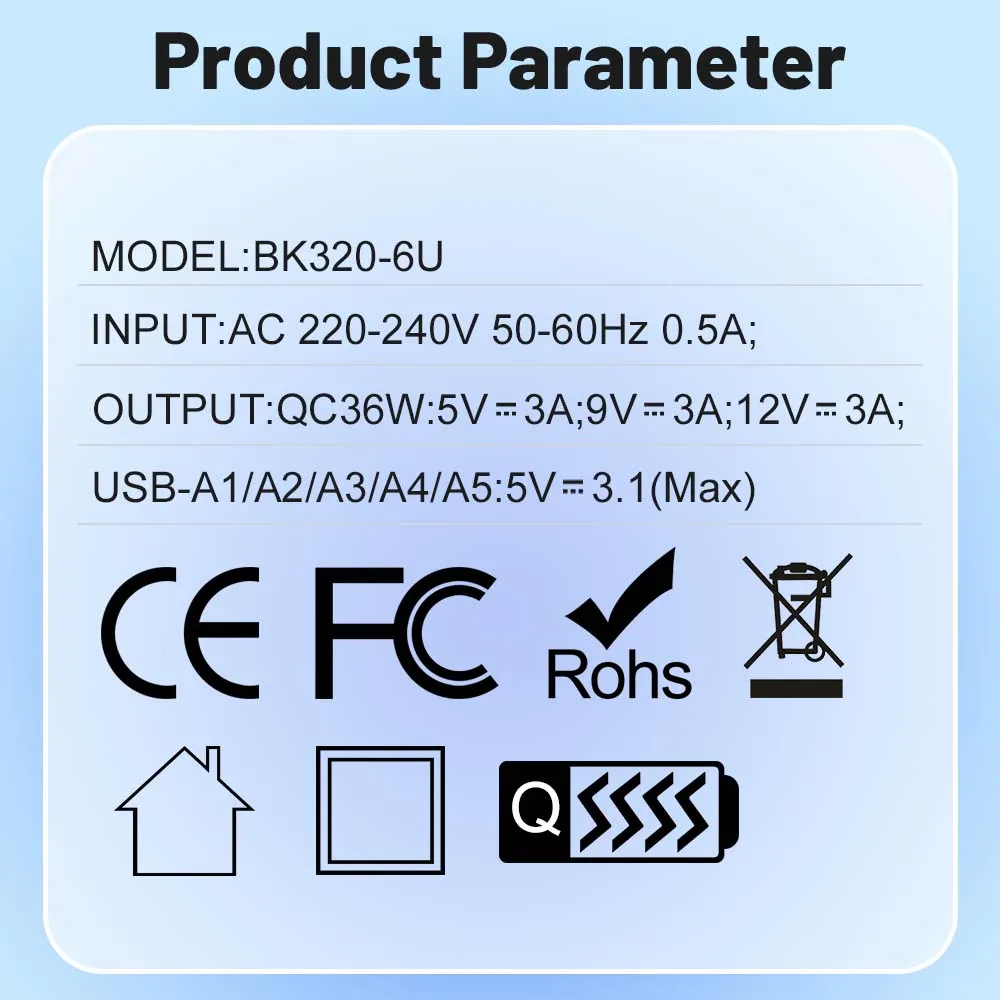 6 Ports USB Fast Charger Wall Adapter Super Fast Charging For Iphone Samsung Xiaomi Huawei Oppo