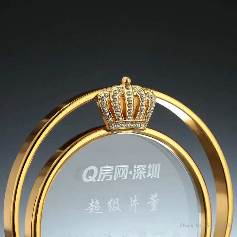 Customized Metal Crown Black Base, Crystal Trophy, Creative Event Award, Excellent Souvenir Commemorative, Home Decorations, 1Pc