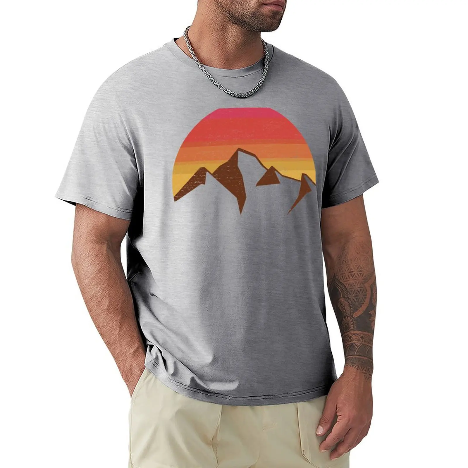 

vintage mountain sunset T-Shirt summer top funnys Blouse blanks mens t shirts pack