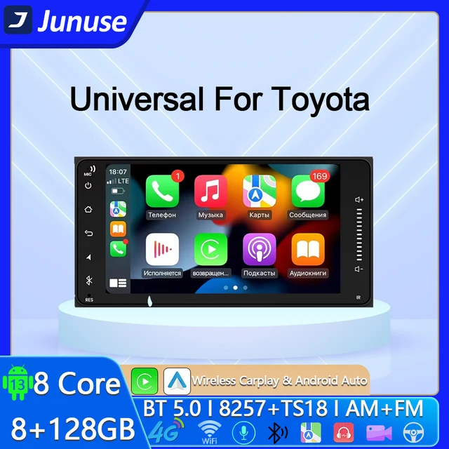 Junuse 2 din 7" Android 13 Universal Car Multimedia Radio CarPlay For Toyota CROWN CAMRY COROLLA 4G Car Multimedia Wireless GPS