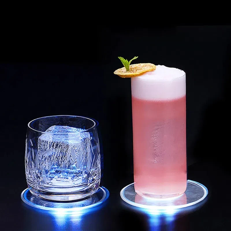 LED Light Cup Mat Acrylic Crystal Drink Coaster Super Thin Cocktail Coaster Bar Mixing Glow Colorful