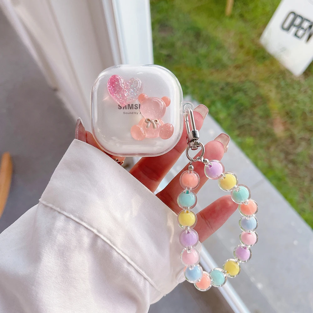 Cartoon Bear Per Samsung Galaxy Buds2 Pro Custodia Trasparente Per Samsung Buds Pro/Buds Live Drop-Proof Case Galaxy Buds2 Cover