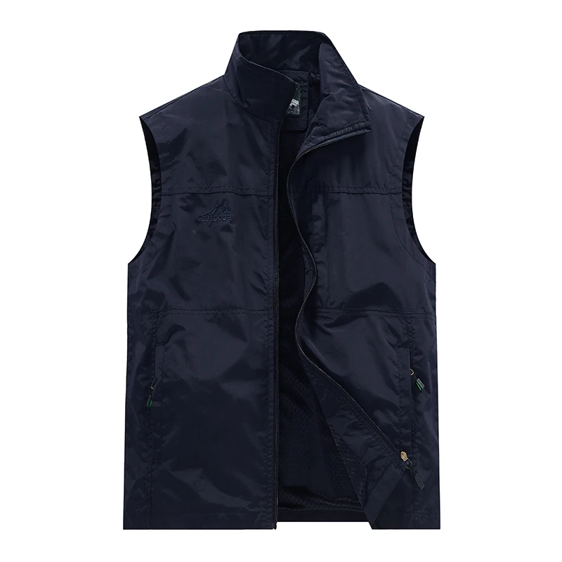 Summer Men's Vest Outdoor Hiking and Mountaineering Camping Multi-Pocket Tactical Collar Coat Men's Plus Size Sleeveless Jacket